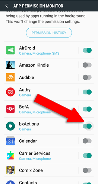 Настройки мониторинга для конкретного приложения: выбор разрешений