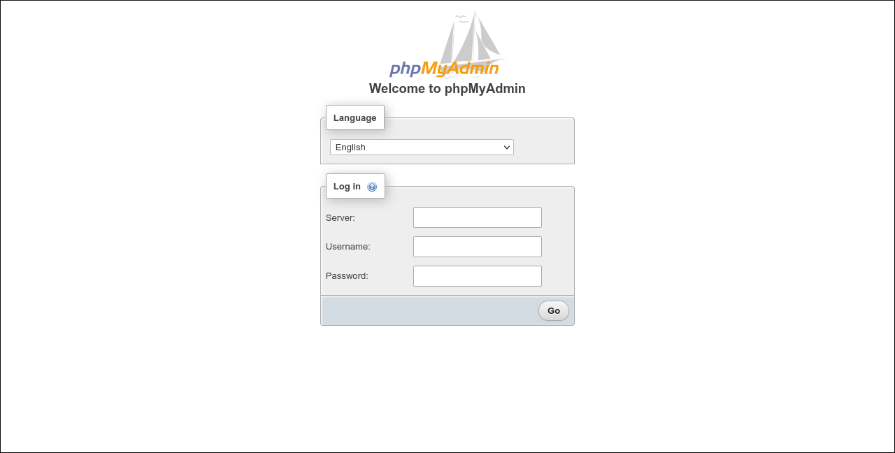 Экран входа в PHPMyAdmin