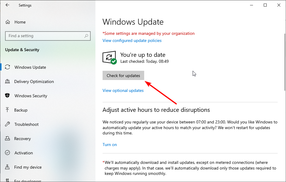 Кнопка «Проверить наличие обновлений» в Windows