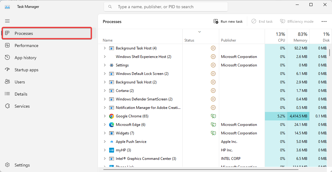 Список процессов Kaspersky в Диспетчере задач