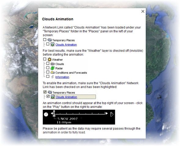 Скачивание анимации облаков в Google Earth Pro