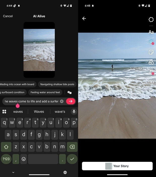 Использование морского фото для создания видео AI Alive.
