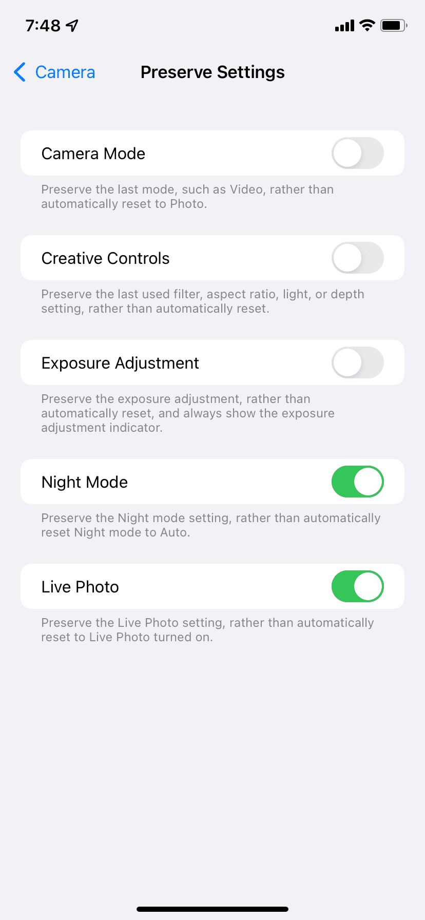 Настройка iPhone в iOS 15: отключение Ночного режима