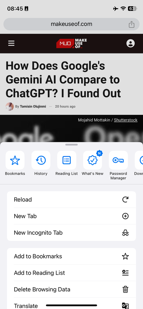 Chrome на iOS: опция добавить в Reading List
