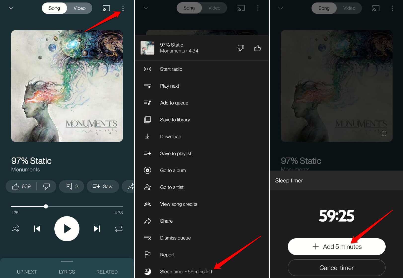 Modifica timer di sospensione nell'app YouTube Music
