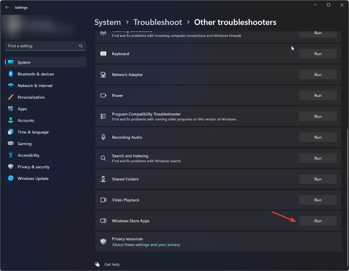 Windows 스토어 앱 문제 해결사
