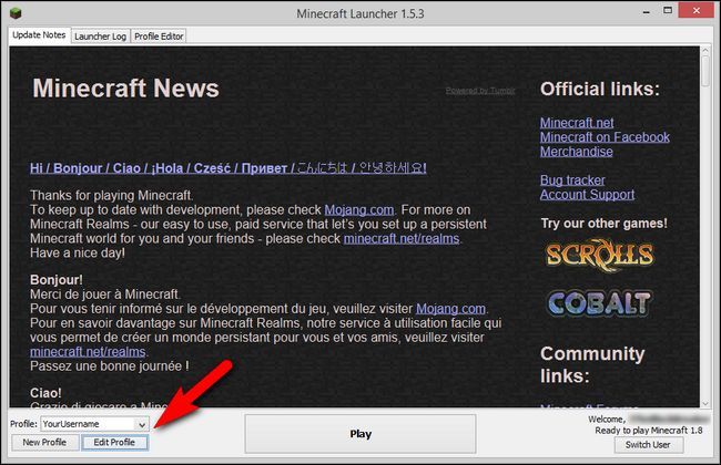 Редактирование профиля в лаунчере Minecraft