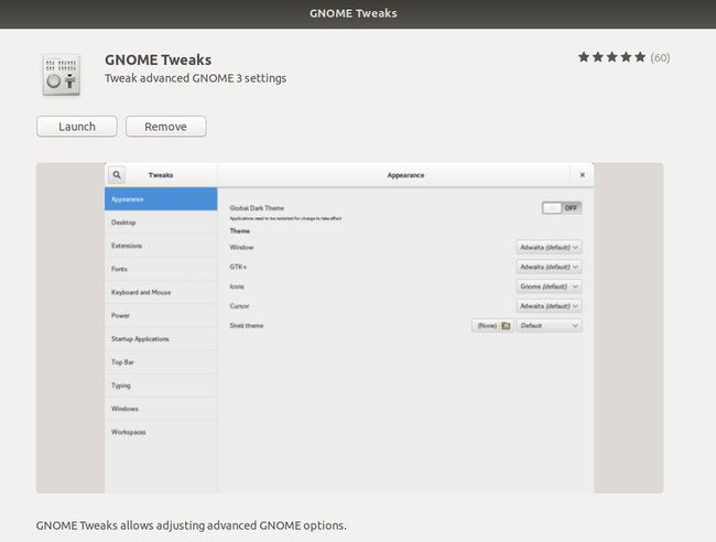 Окно GNOME Tweaks (настройки внешнего вида)