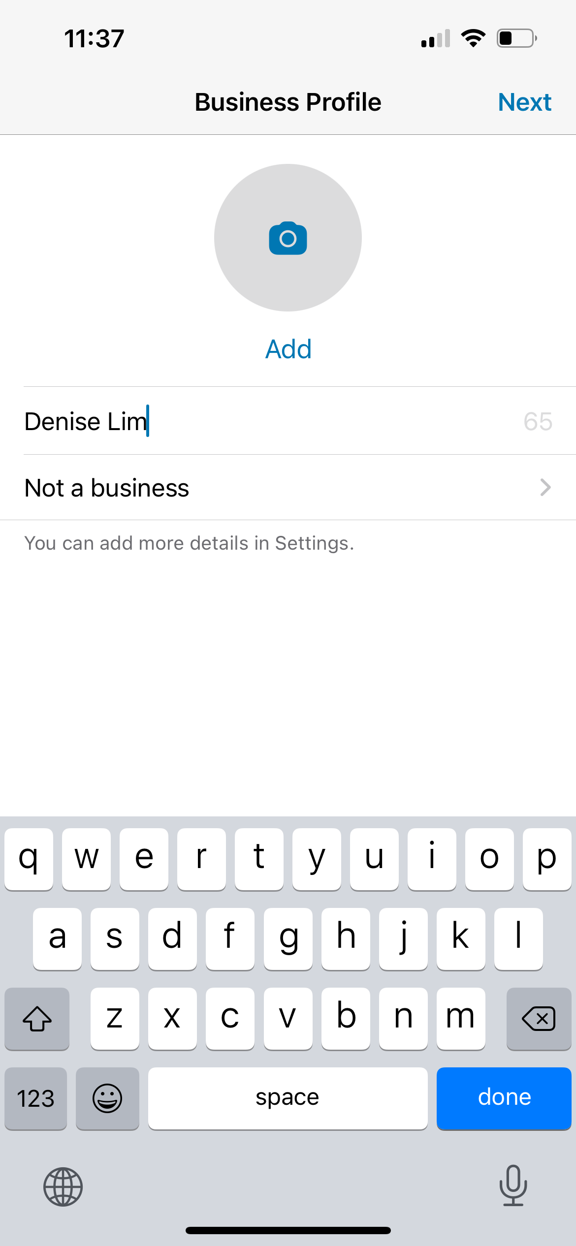 Имя и категория бизнеса в WhatsApp Business