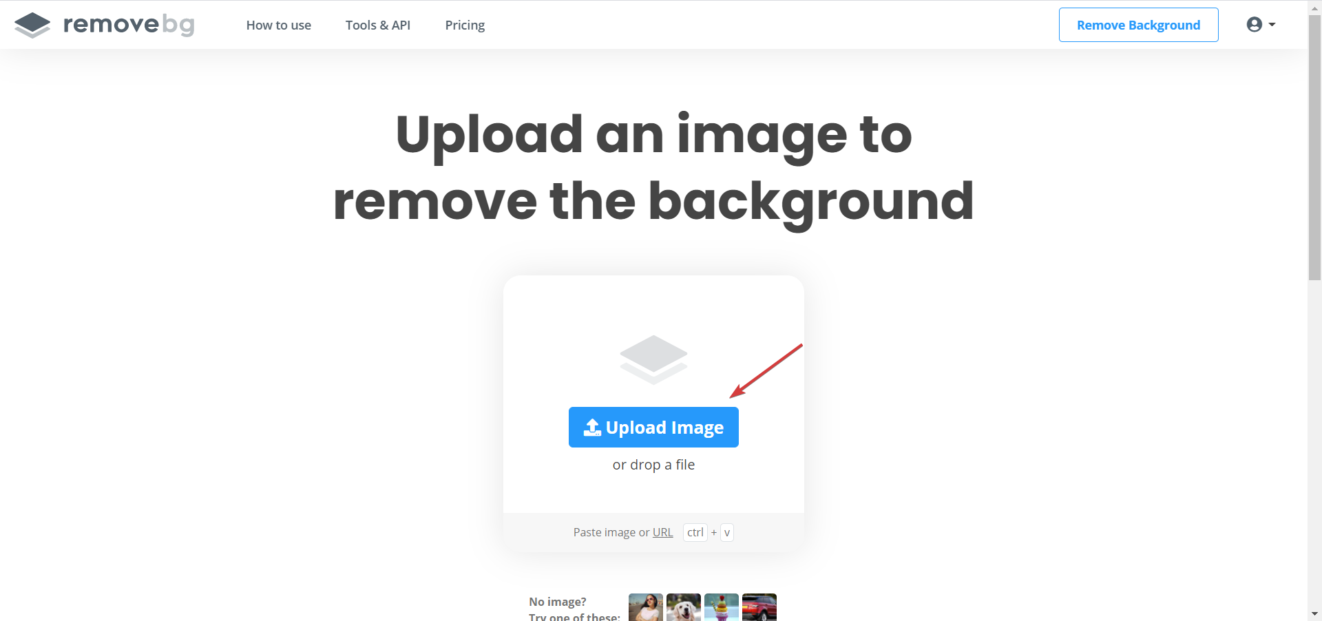 Кнопка Upload image на remove.bg