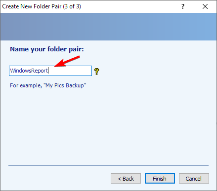 имя пары папок в SyncToy