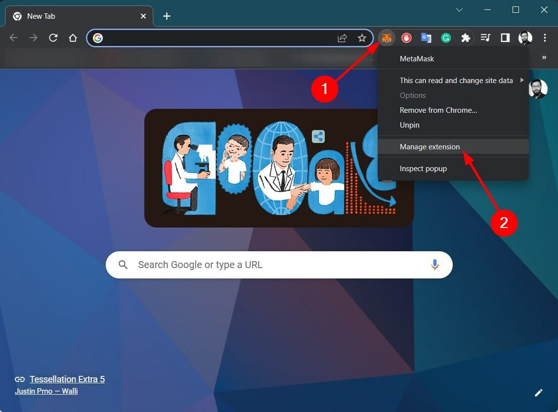 Страница управления расширением в Chrome