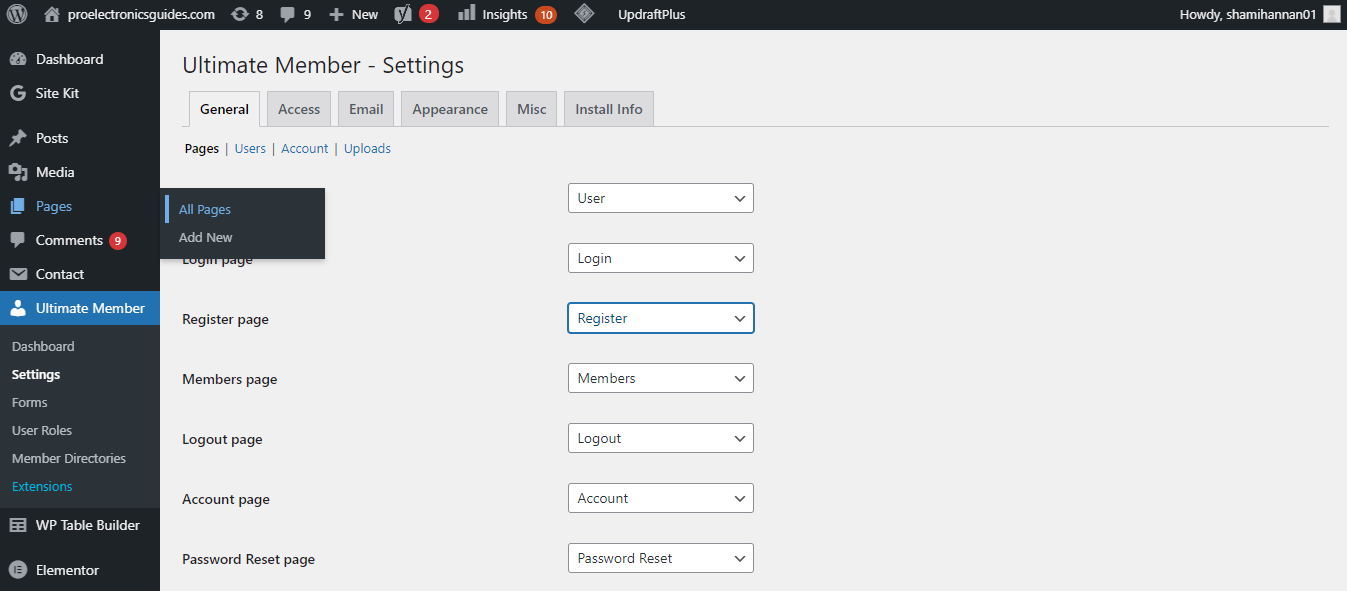 Пункт Страницы в консоли WordPress