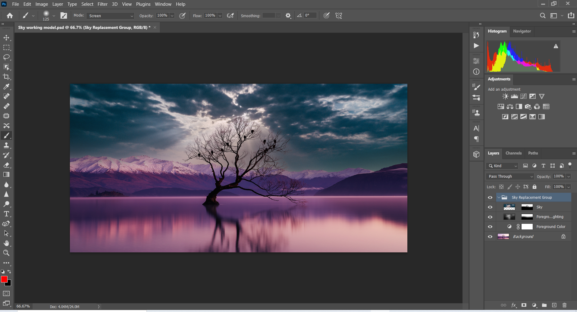 Группа слоёв Sky Replacement добавлена в стек слоёв