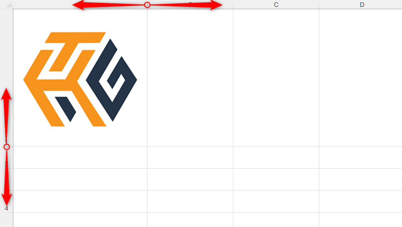Arrastar as bordas entre o cabeçalho de coluna e linha para redimensionar a imagem dentro da célula.