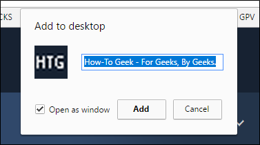 Диалог создания ярлыка с опцией «Открывать в отдельном окне»