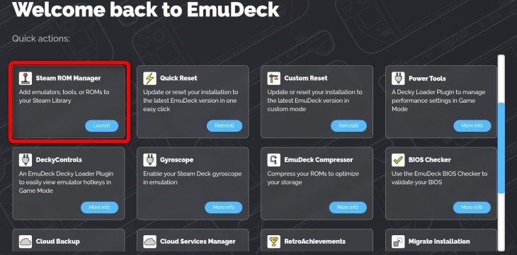 Откройте Steam Rom Manager через EmuDeck