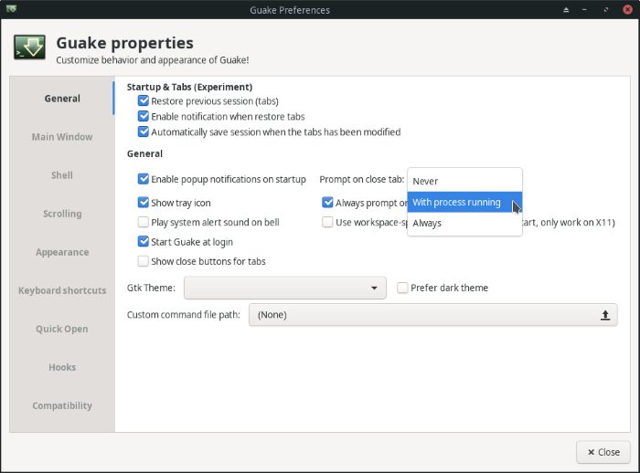 Настройки Guake — Общие параметры