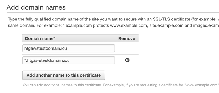 Добавление доменных имён в ACM