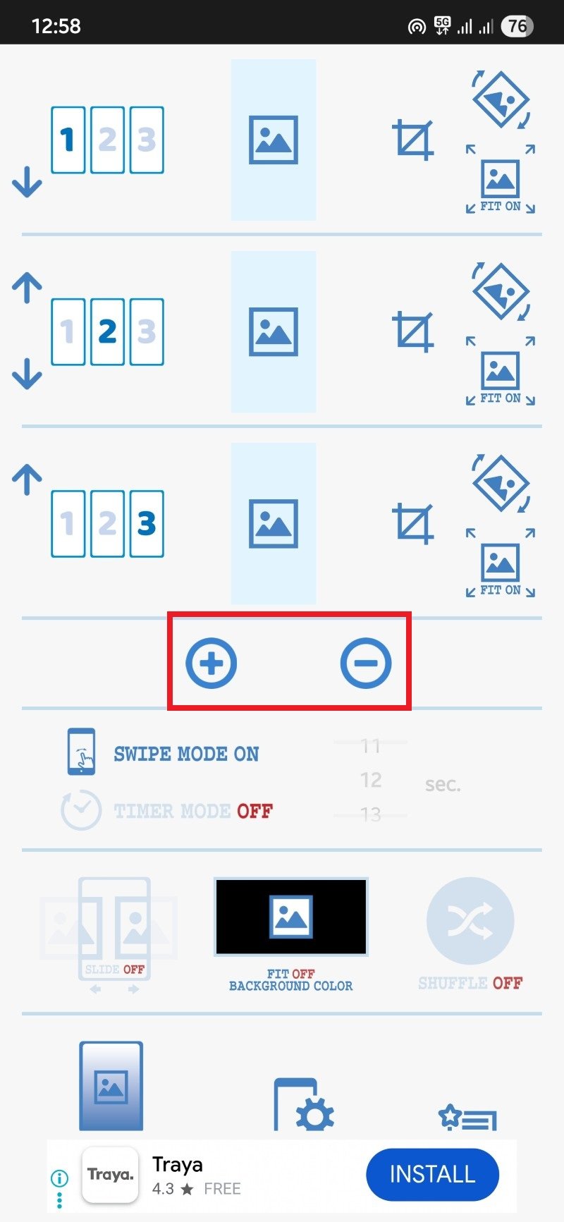 Aggiungere o rimuovere schermate nell'app Multiple Picture Wallpaper