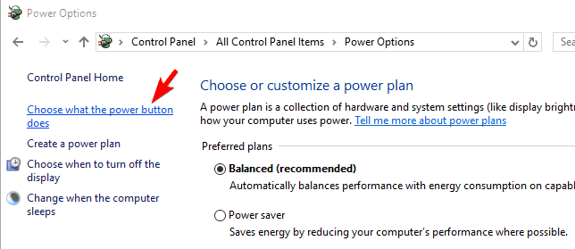 Меню действий кнопок питания
