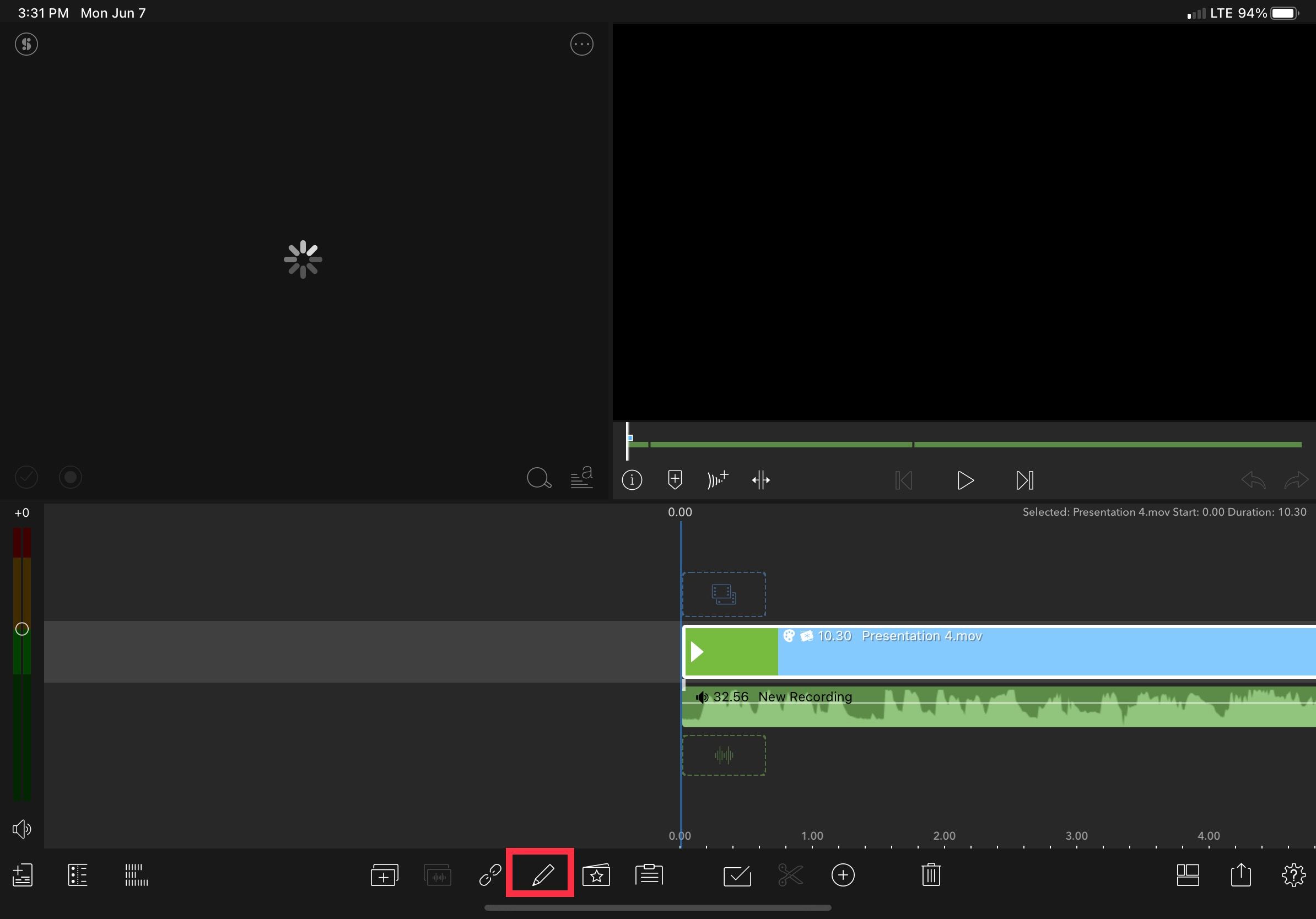 Панель эффектов LumaFusion с иконкой карандаша