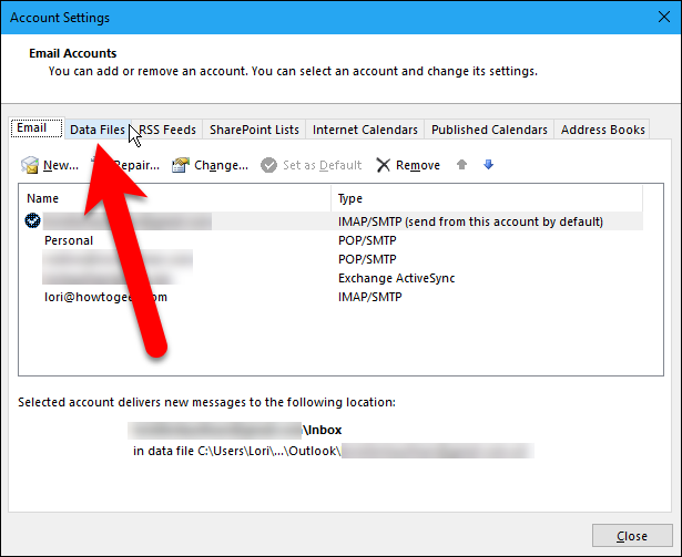 Вкладка Data Files в Account Settings
