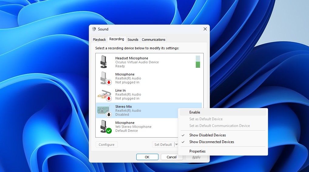 включение стерео-микса в устройствах записи