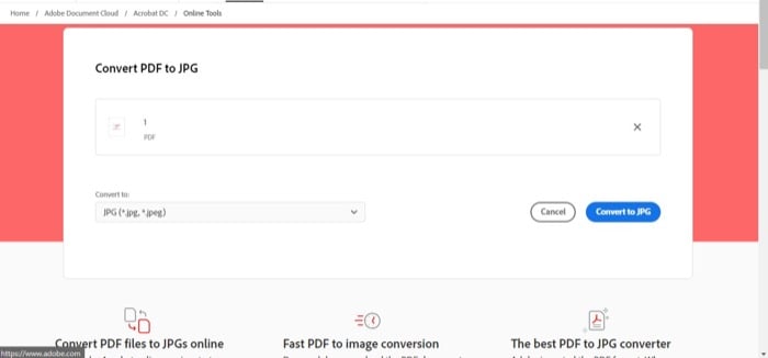 Процесс конвертации в Adobe Acrobat online