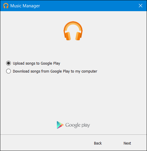 Окно Google Play Music Manager — выбор загрузки песен