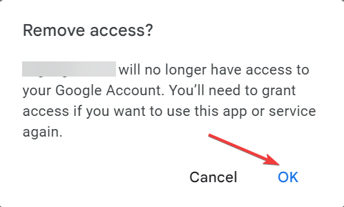 Подтверждение удаления доступа
