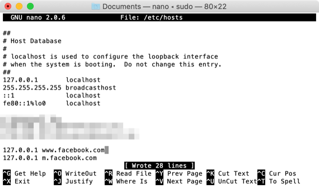 Редактирование hosts в nano на macOS