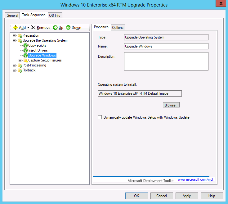 Создание последовательности задач в MDT