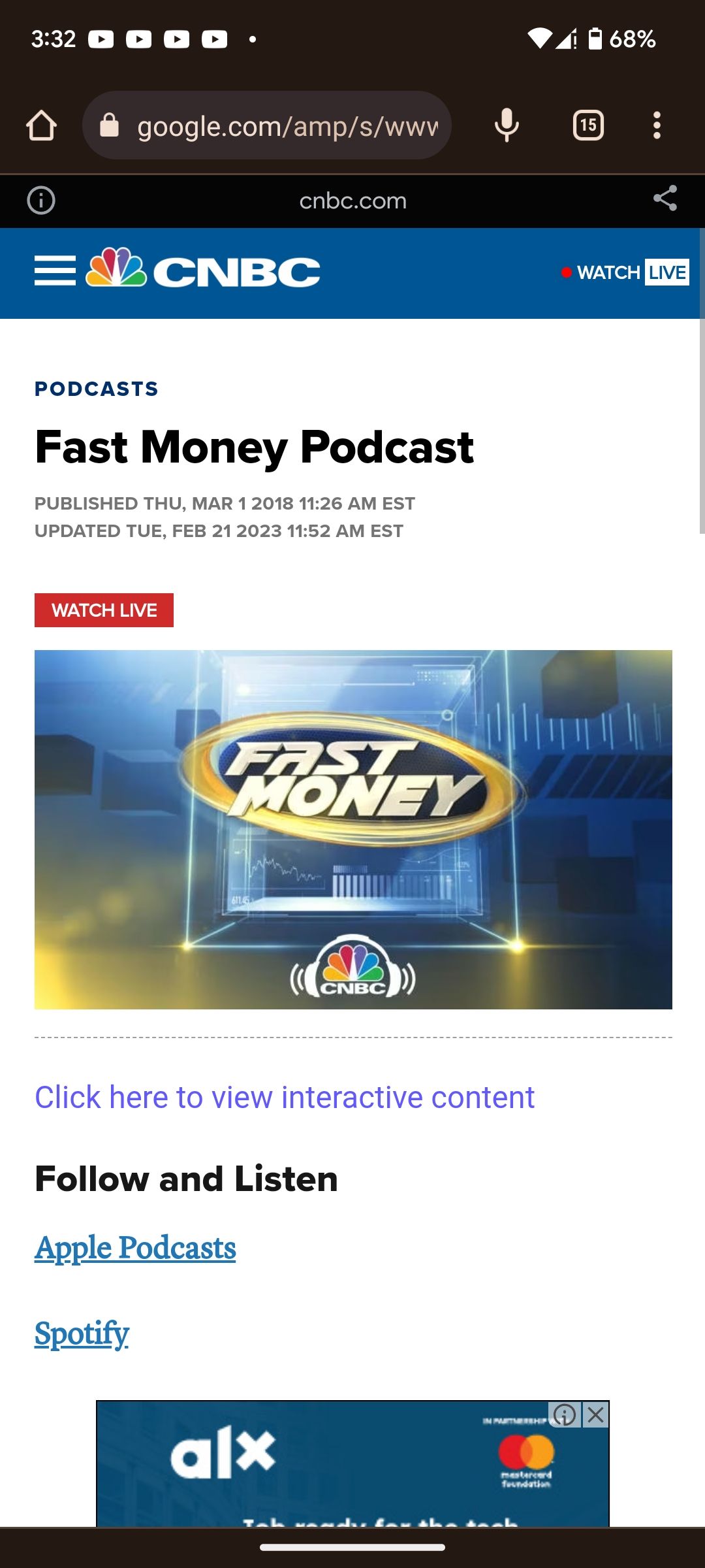 домашняя страница подкаста CNBC Fast Money, открытая через веб