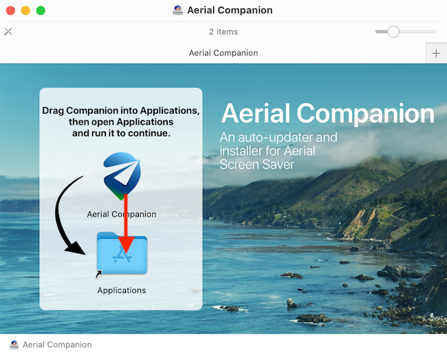 Перетащите приложение Aerial Companion в папку Applications