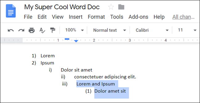 Выделенные элементы списка и применение Tab/Shift+Tab.