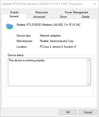 Свойства сетевого адаптера с информацией о производителе