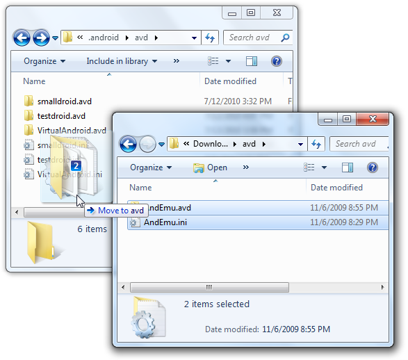 Копирование файлов в папку AVD