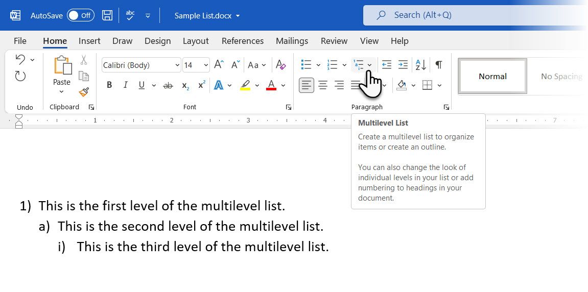 Многоуровневый список в Word