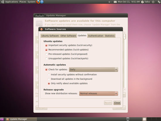 Вкладка Updates в Software Sources, выбор Normal releases