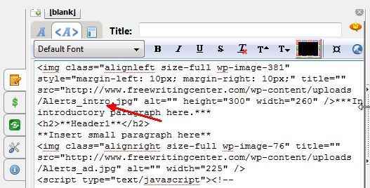 Пример поста с автоматически подставленными именами изображений после выделения слова Alerts