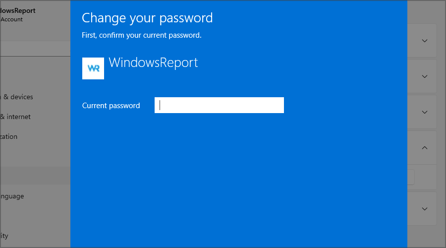 Inserisci la password corrente