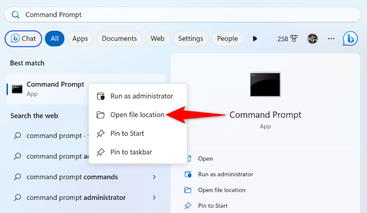 Пункт 'Открыть расположение файла' в меню Пуск.