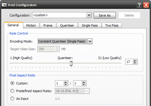 Настройка качества кодека в Avidemux