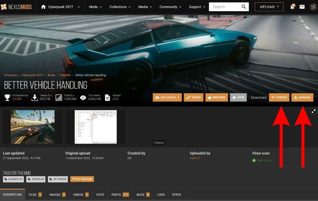 Скачивайте моды на Nexus через опцию Vortex