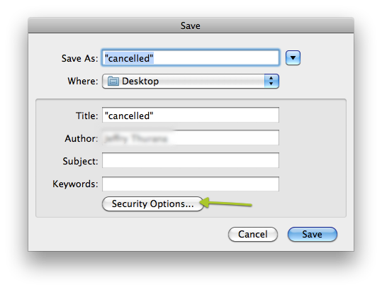 Окно сохранения PDF на Mac