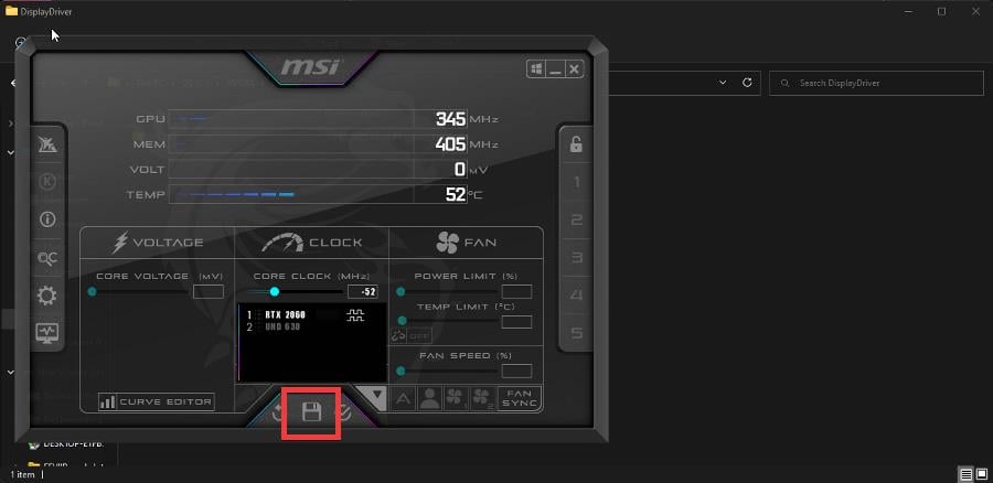 Сохранение профиля в MSI Afterburner