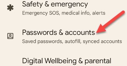 Раздел настроек Пароли и аккаунты в Android
