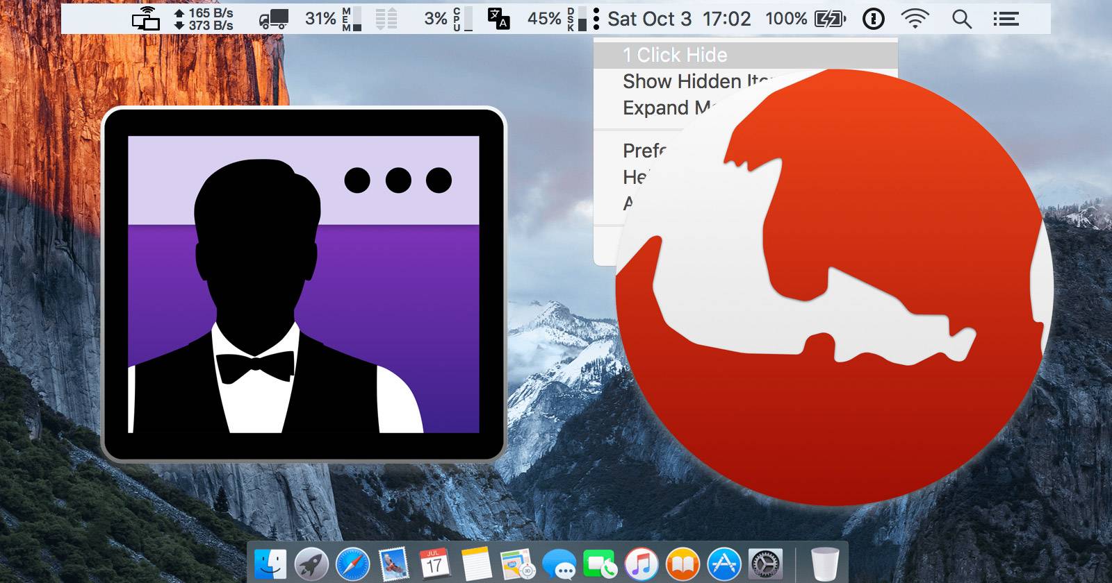 Строка меню macOS с иконками вверху экрана