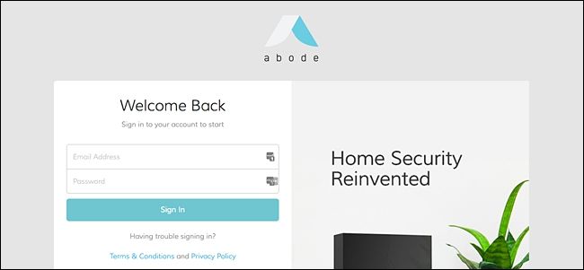 Экран входа в веб-интерфейс Abode